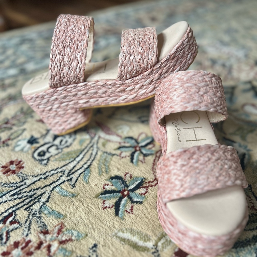 Pink Woven Chunky Platform Sandals